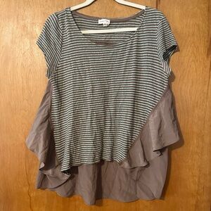Meadow Rue Striped Teal and Taupe Short Sleeve Top